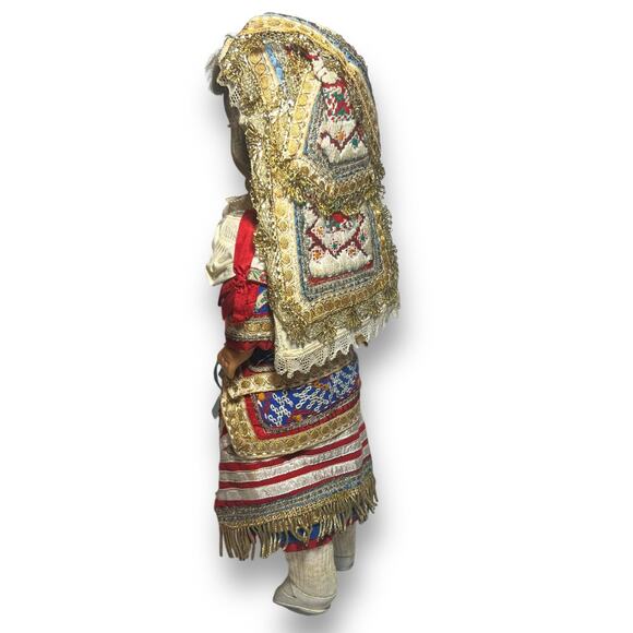 Vintage 30s Eastern European Dressed Composition Doll 17 Inches Bride Jointed - Picture 3 of 16